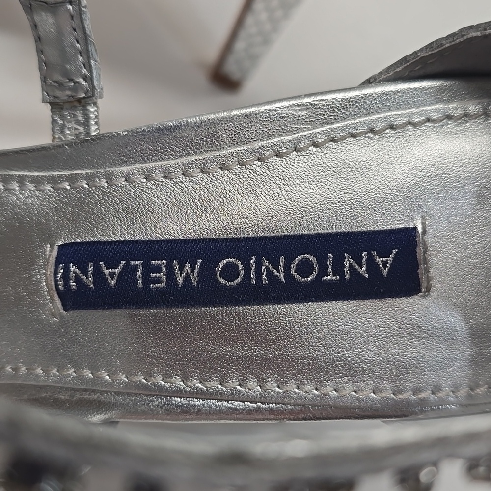 {Antonio Melani} Elegant Silver and Blue Embellished Women's Sandals - Size 8.5 - Picture 14 of 15